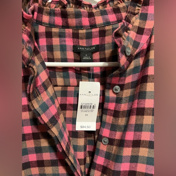 Ann Taylor pink plaid button up shirt - Picture 4 of 6